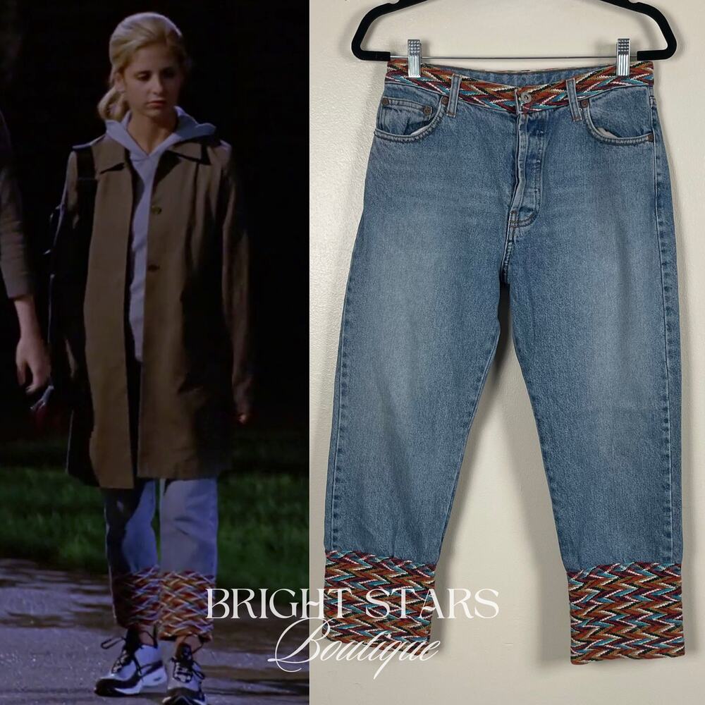 Rare Multicolor Trim Cropped Jeans ASO Buffy Summers BtVS High Rise Vintage